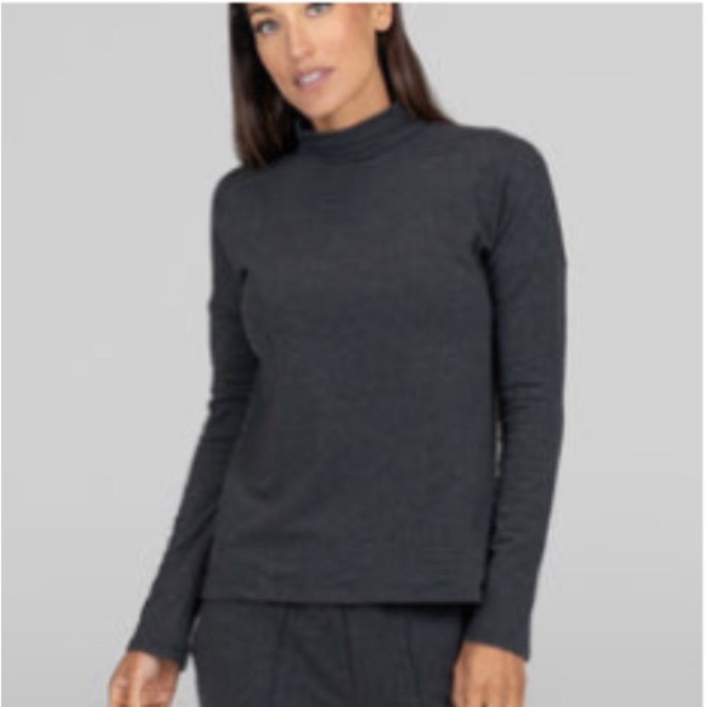 NWT Kiragrace Charcoal Heather Lightweight Mock neck Cozy Sweater top Org Cotton
